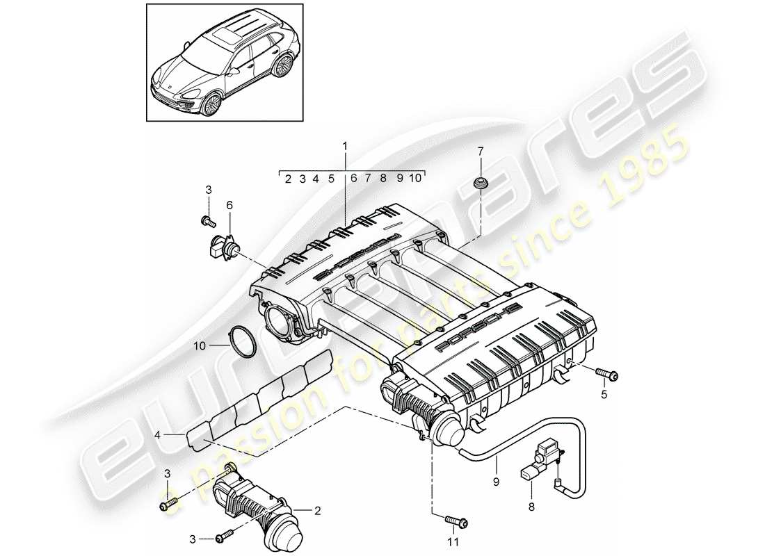 porsche 2012 (cayenne e2 92a) intake manifold part diagram