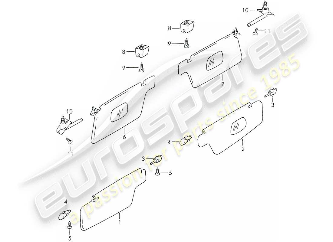 porsche 1971 (911) sun vizors part diagram