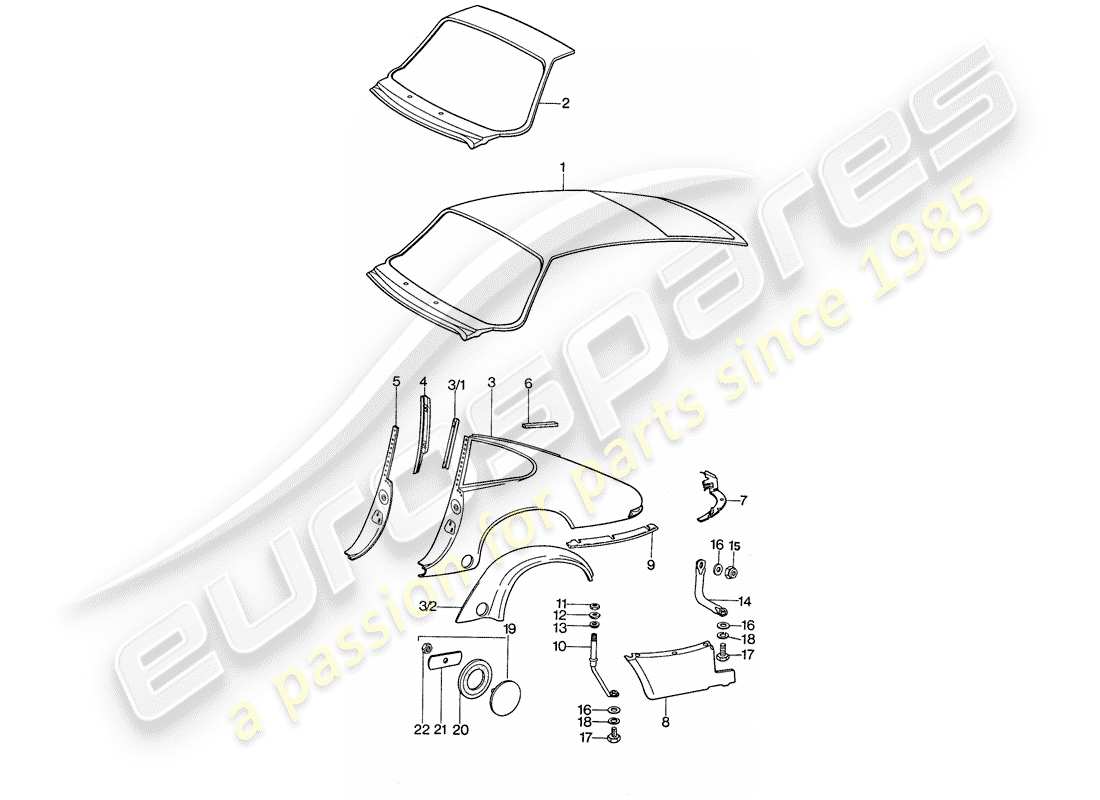 porsche 1977 (911) exterior panelling - to fit use workshop material part diagram