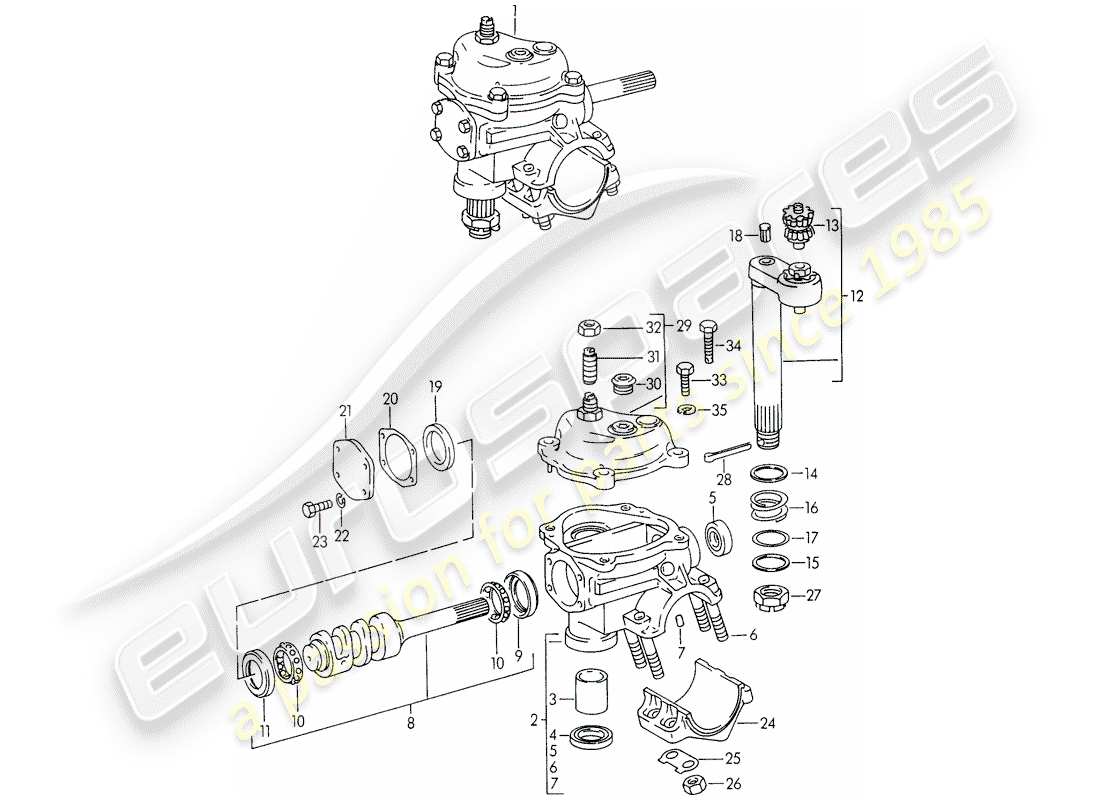 porsche 356/356a (1958) steering gear - f 101 693 >> - f 61 893 >> - f 83 792 >> part diagram