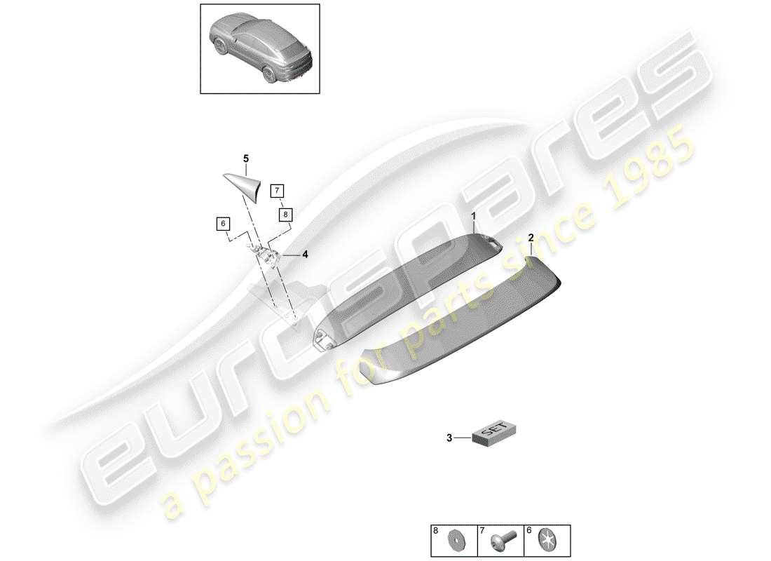 porsche 2018 (cayenne e3 9ya/9yb) roof edge spoiler part diagram