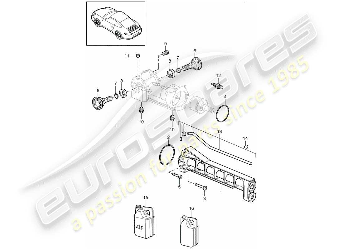 porsche 997 gen. 2 (2010) front axle differential part diagram