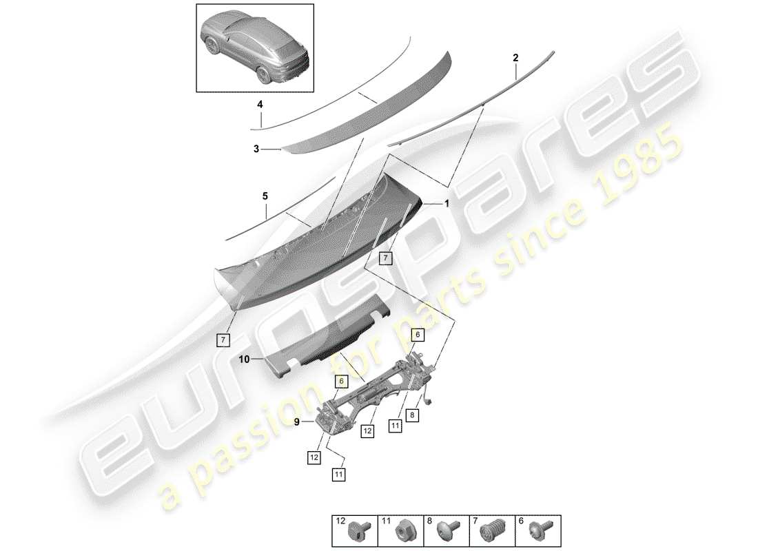 porsche 2019 (cayenne e3 9ya/9yb) rear spoiler part diagram