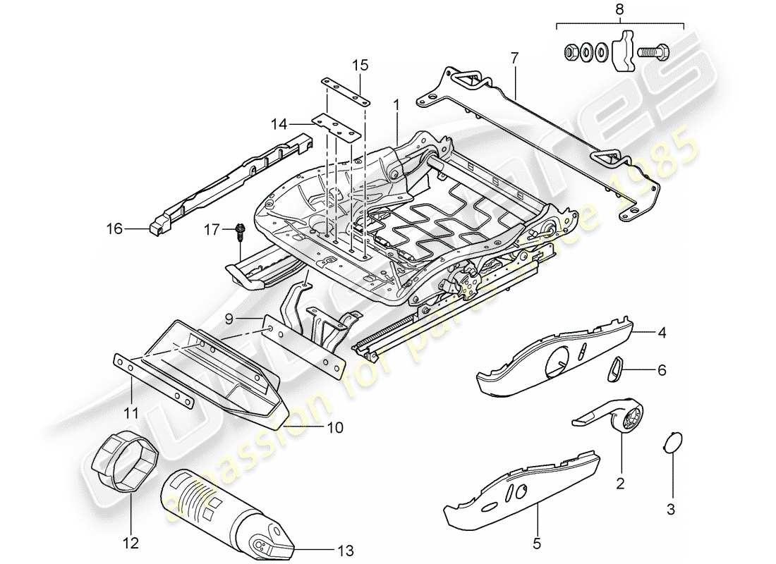 porsche 997 (2008) seat frame parts diagram