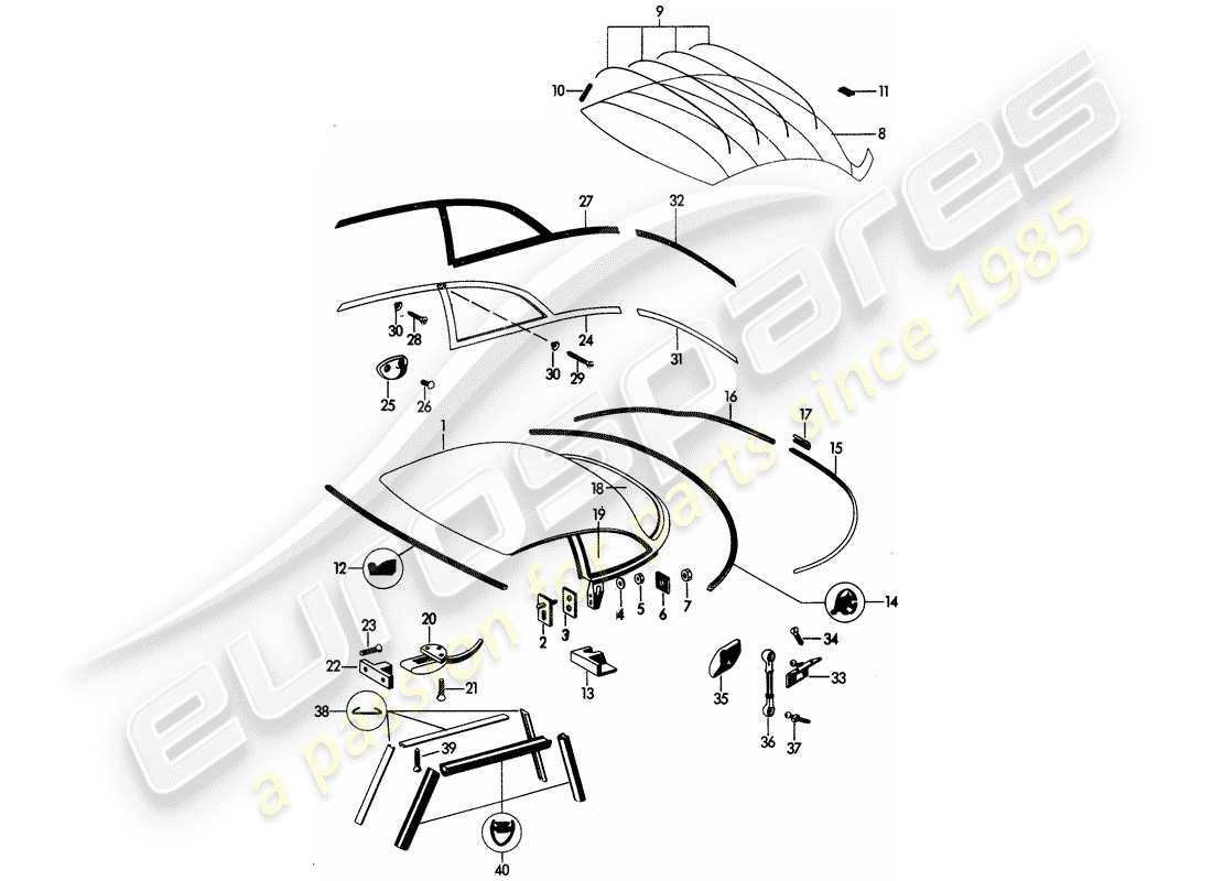 porsche 1964 (356b/356c) hardtop part diagram
