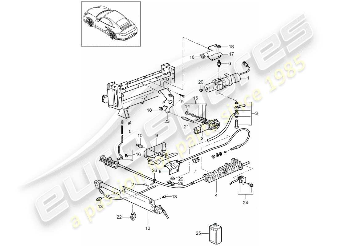 porsche 911 t/gt2rs (2013) convertible top parts diagram