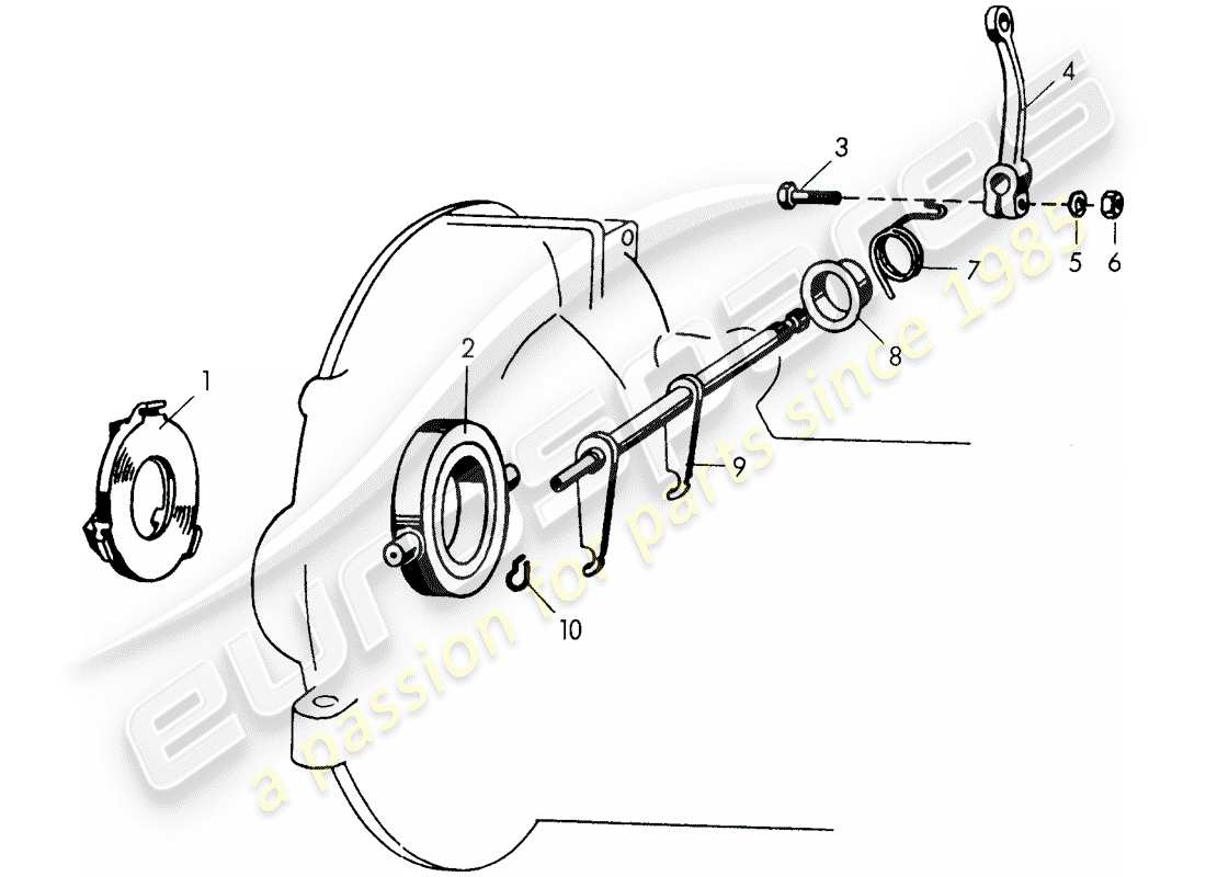porsche 1952 (356/356a) clutch release - for - transmission case - divided part diagram