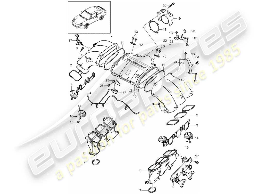 porsche 997 gen. 2 (2010) intake air distributor part diagram