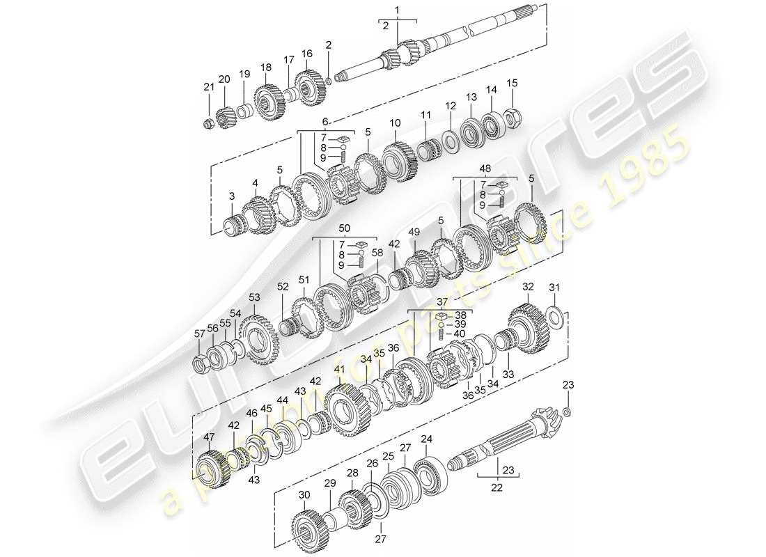 porsche 2008 (997-1 turbo / gt2) gears and shafts part diagram
