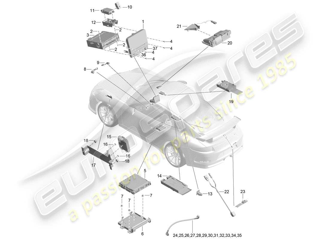 porsche 2016 (991-1 r/gt3/rs) display part diagram