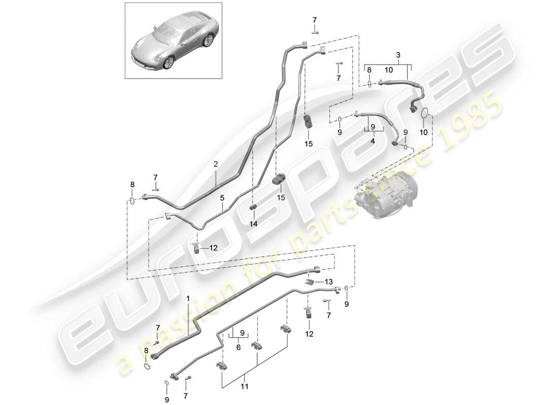 porsche 991 gen. 2 (2019) refrigerant line part diagram