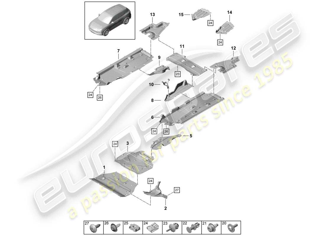 porsche 2018 (cayenne e3 9ya/9yb) lining part diagram