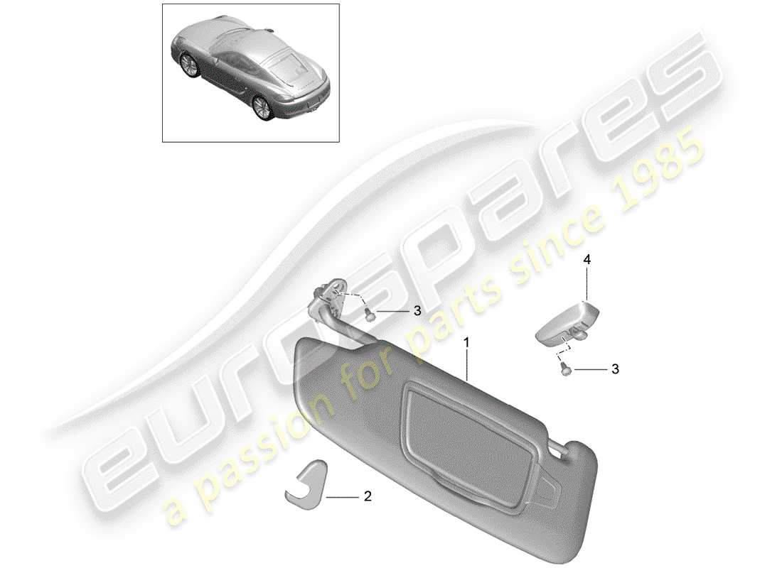 porsche 2014 (981 cayman) sun vizors part diagram