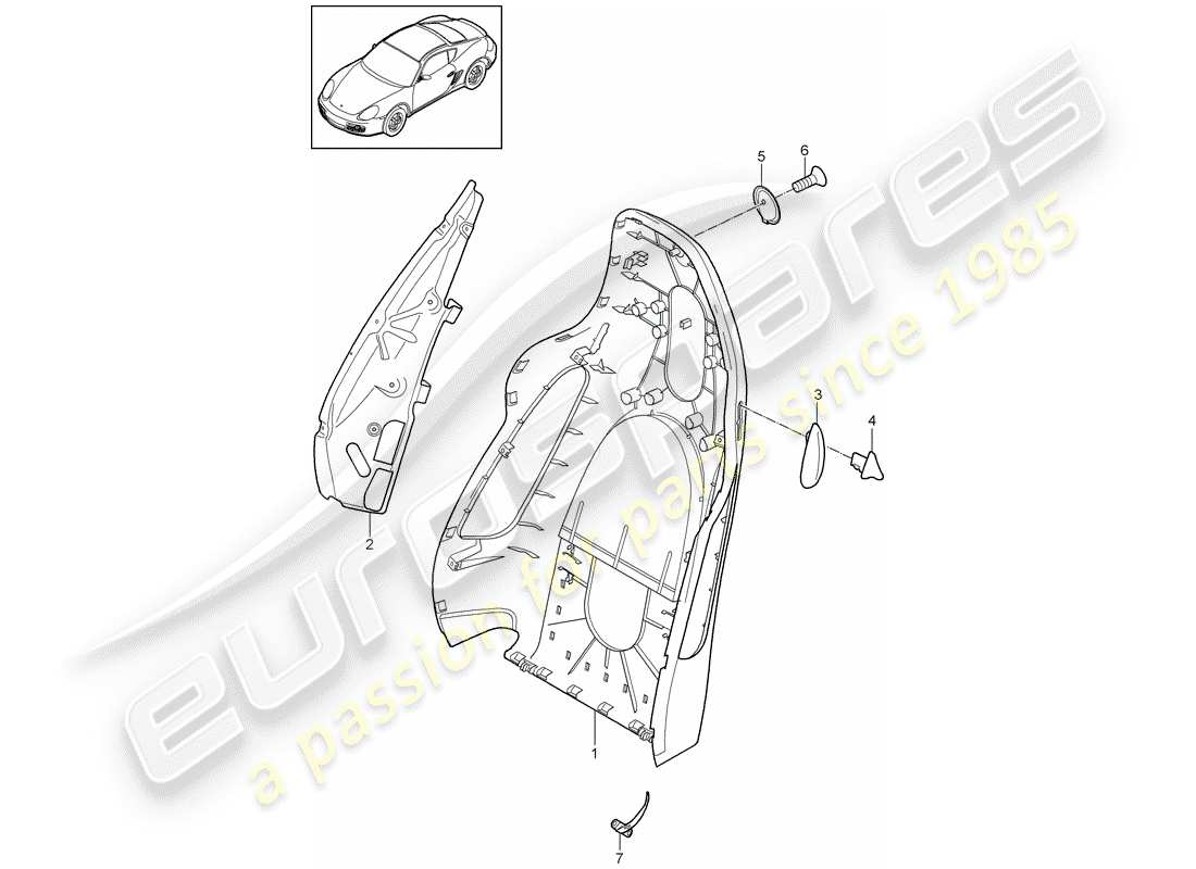 porsche cayman 987 (2012) backrest shell parts diagram