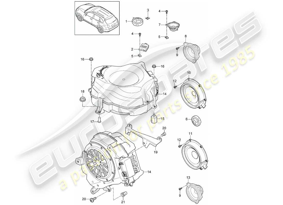 porsche cayenne e2 (2018) loudspeaker parts diagram