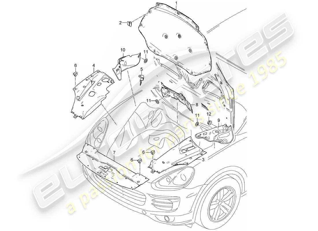 porsche 2012 (cayenne e2 92a) sound absorber part diagram