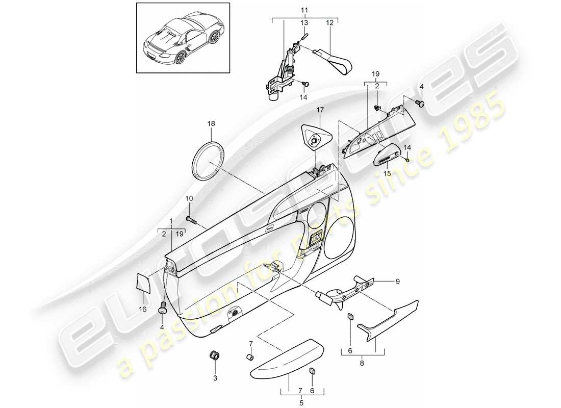 porsche 2011 (987 cayman) door panel part diagram