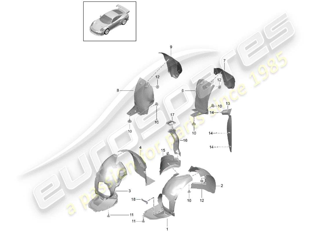 porsche 2016 (991-1 turbo) wheelhouse protector part diagram