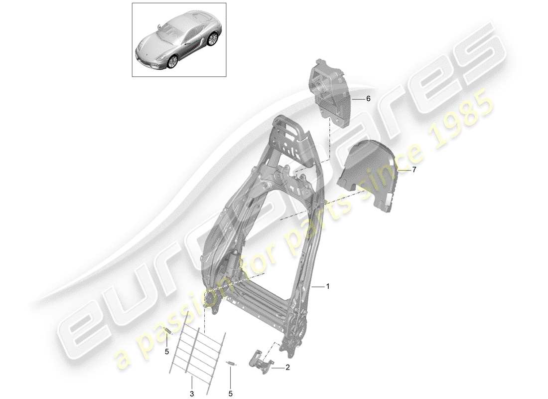 porsche 2014 (981 cayman) backrest frame part diagram