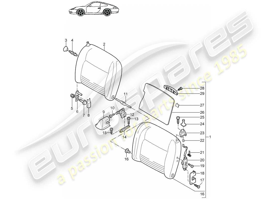 porsche 1998 (996) emergency seat backrest parts diagram