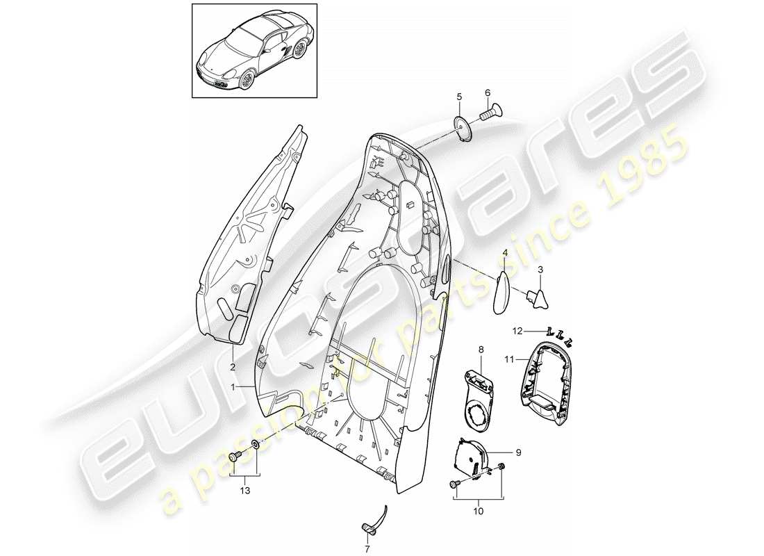 porsche 2009 (987 cayman) backrest shell part diagram