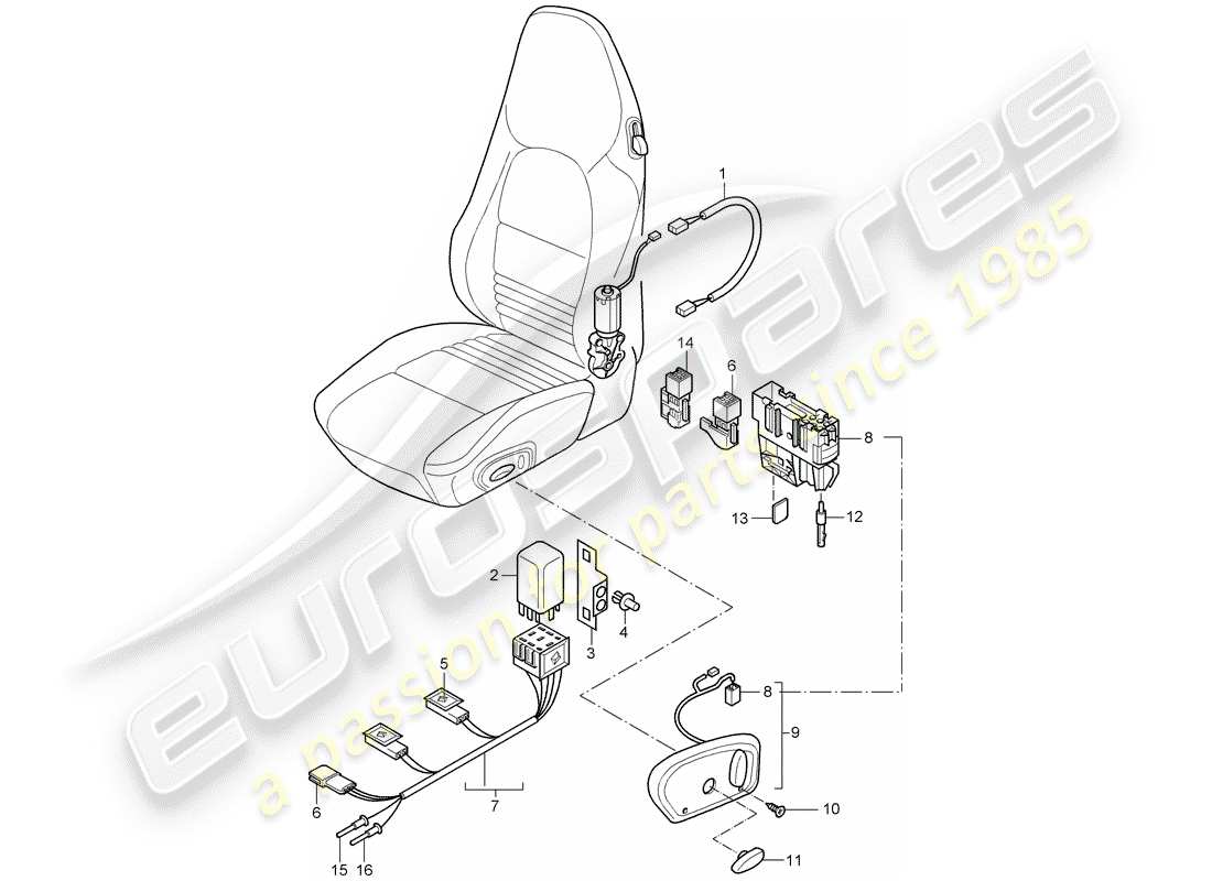 porsche 996 (2000) wiring harnesses - switch - standard seat - sports seat part diagram