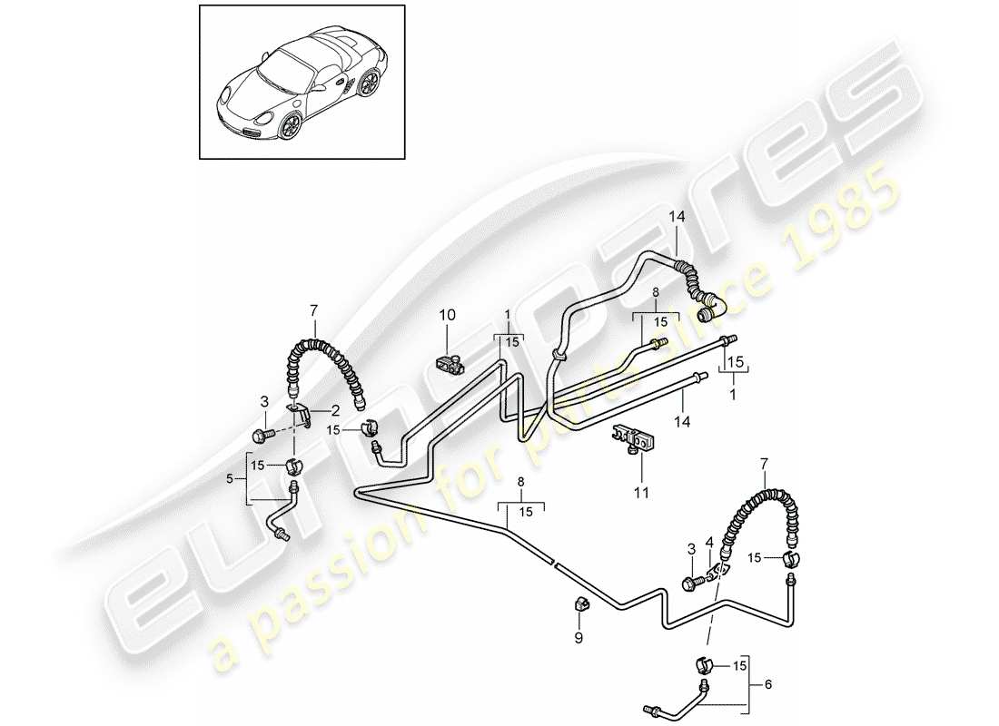 porsche 2011 (987 boxster) brake line part diagram