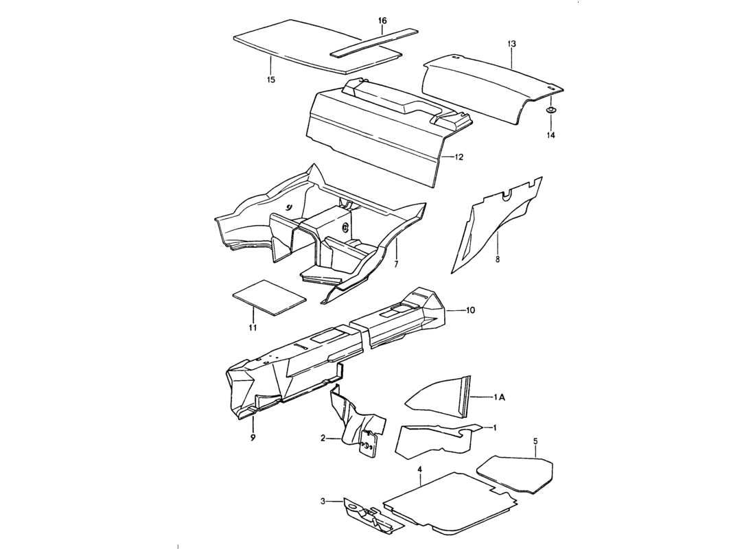 porsche 1994 (964) body shell - sound absorbers parts diagram