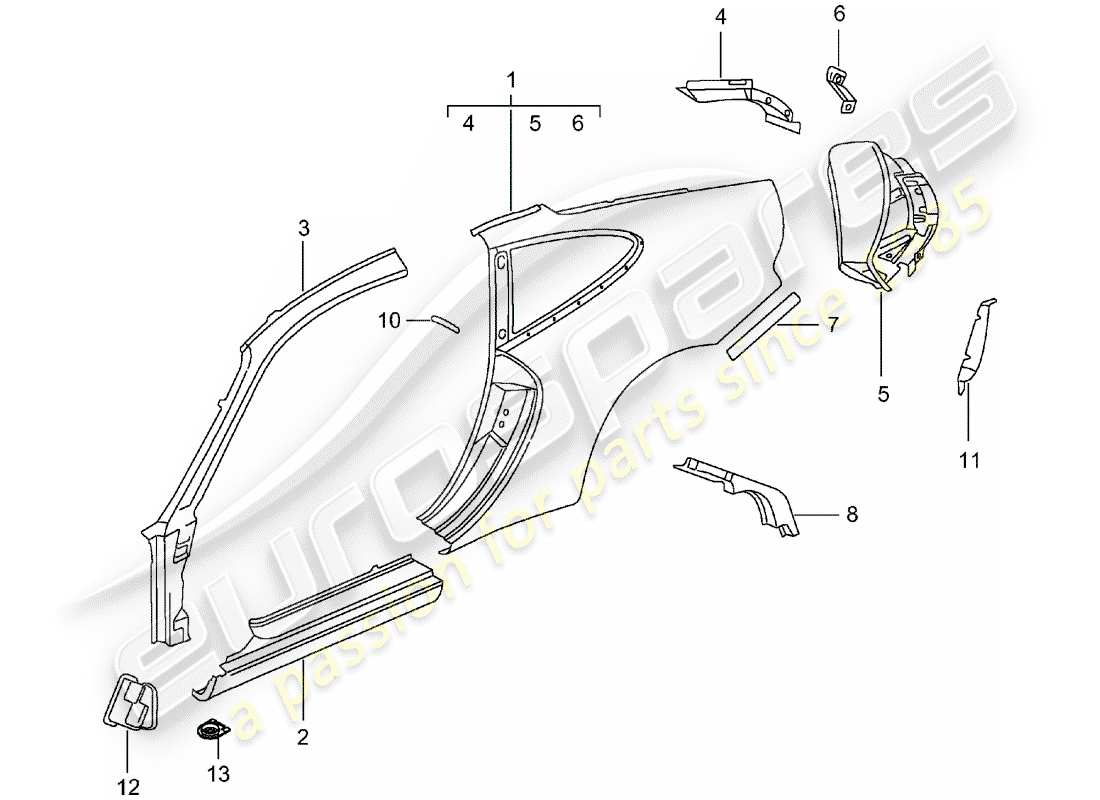 porsche 2002 (996) side panel part diagram