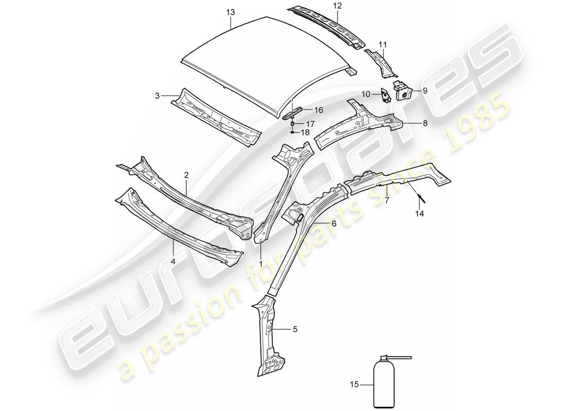 porsche 2008 (987 cayman) roof part diagram