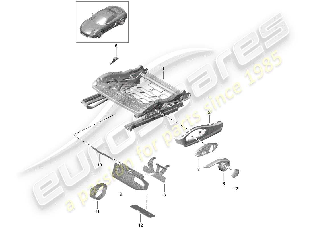 porsche 2012 (981 boxster) seat frame parts diagram