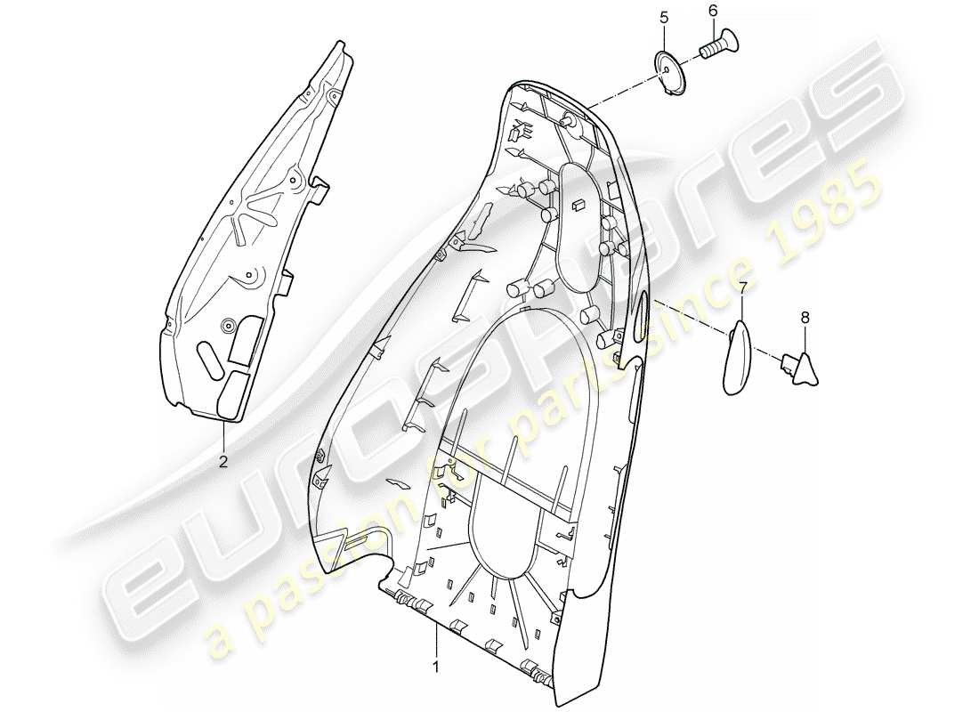 porsche 2008 (987 cayman) backrest shell part diagram