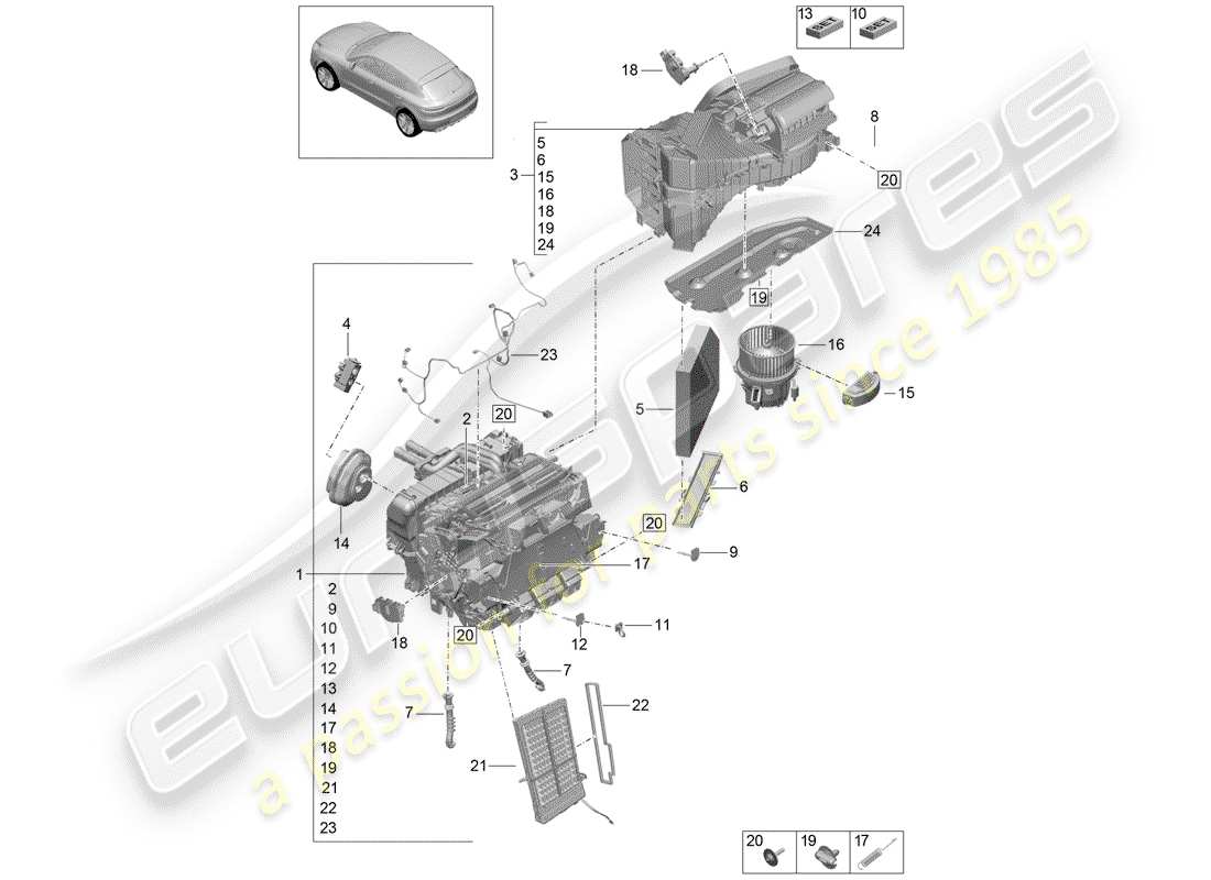 porsche 2020 (macan) air conditioner part diagram