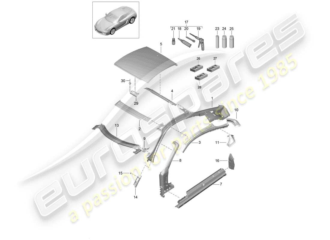 porsche 2014 (981 cayman) roof part diagram