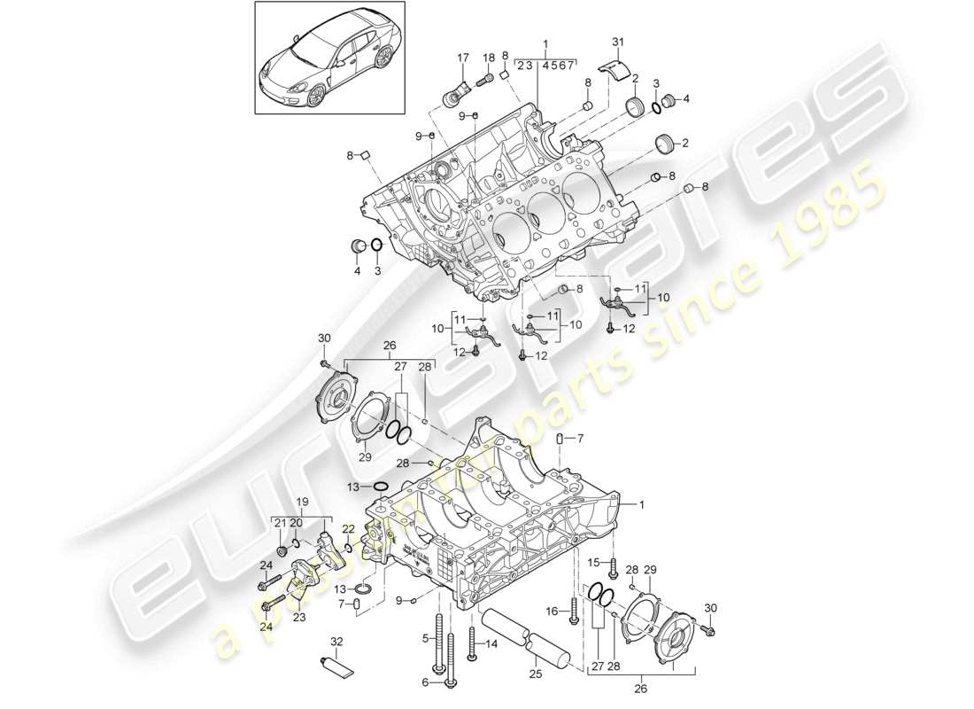 porsche 2010 (cayenne e1 9pa) crankcase housing individual parts parts diagram