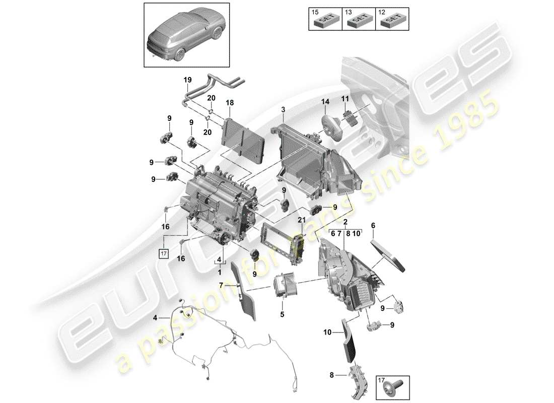 porsche 2018 (cayenne e3 9ya/9yb) air conditioner part diagram