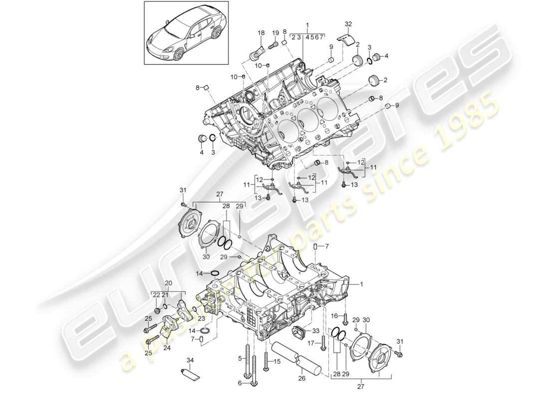 porsche 2010 (cayenne e1 9pa) crankcase housing individual parts parts diagram