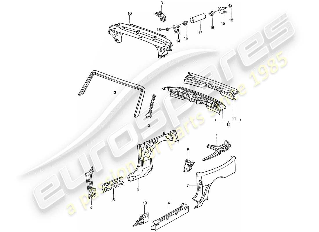 porsche 1994 (968) side panel - windshield frame - end plate part diagram