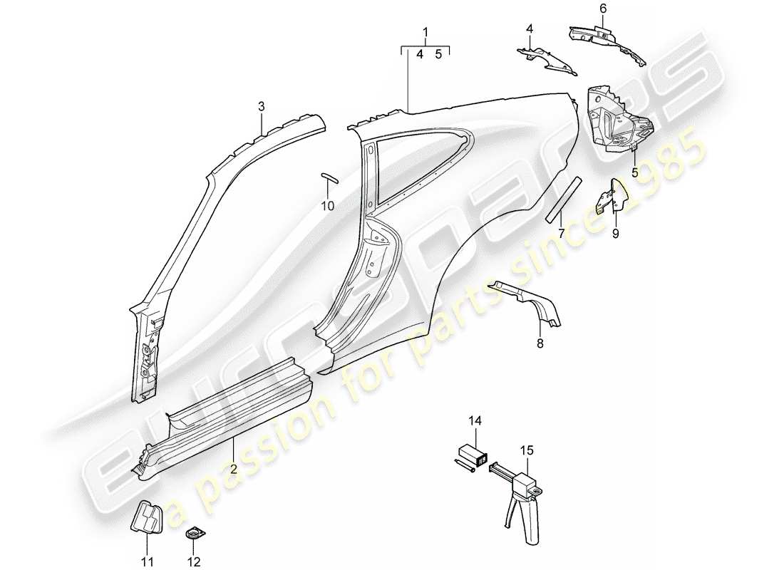 porsche 997 gt3 (2010) side panel part diagram