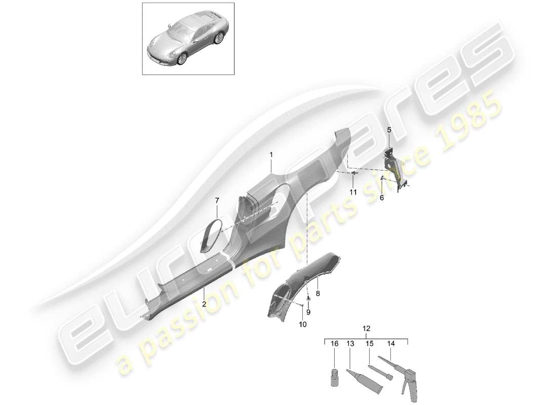 porsche 991 turbo (2014) side panel parts diagram