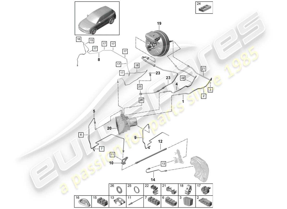 porsche 2018 (cayenne e3 9ya/9yb) brake line part diagram