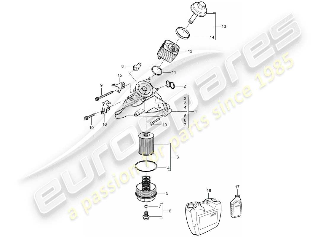porsche 2008 (cayenne e1 9pa) oil filter part diagram