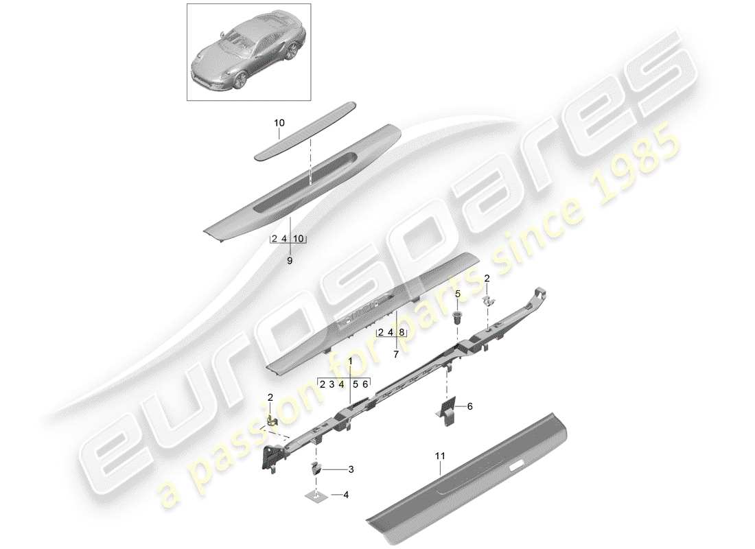 porsche 991 turbo (2014) lining parts diagram