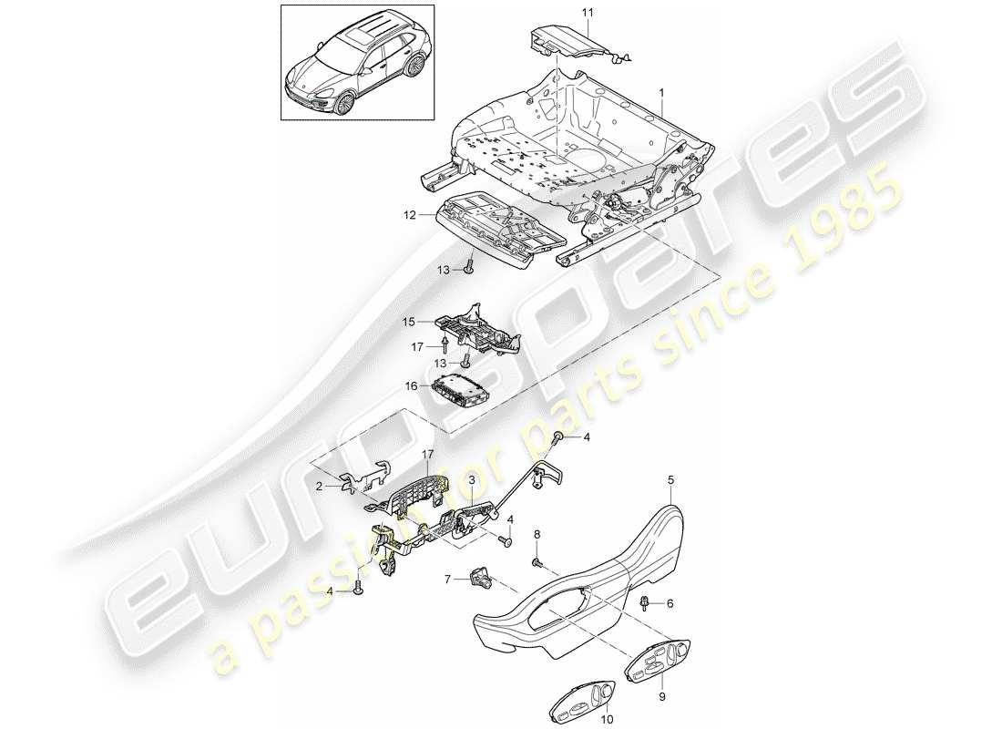 porsche cayenne e2 (2015) seat frame parts diagram