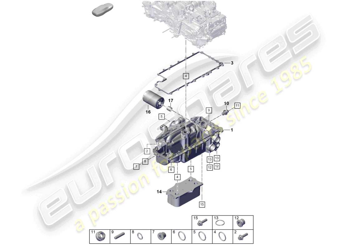 porsche 2020 (718 boxster spyder) engine (oil press./lubrica.) oil filter heat exchanger oil-conducting housing part diagram