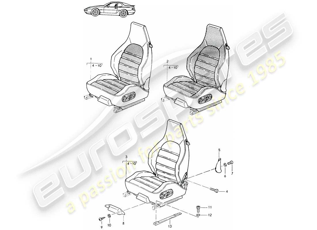 porsche seat 944/968/911/928 (1997) sports seat - complete - elect. vertical adjustment - d - mj 1992>> - mj 1993 parts diagram