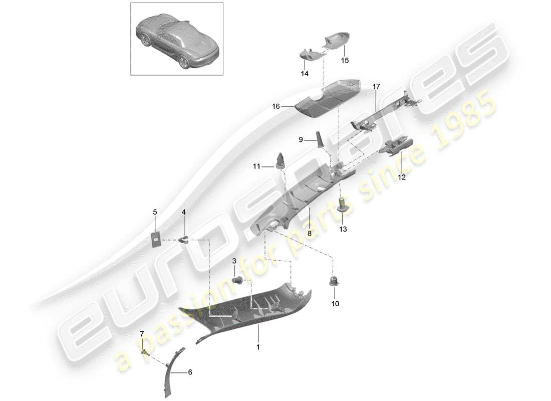porsche 2013 (981 boxster) a-pillar part diagram