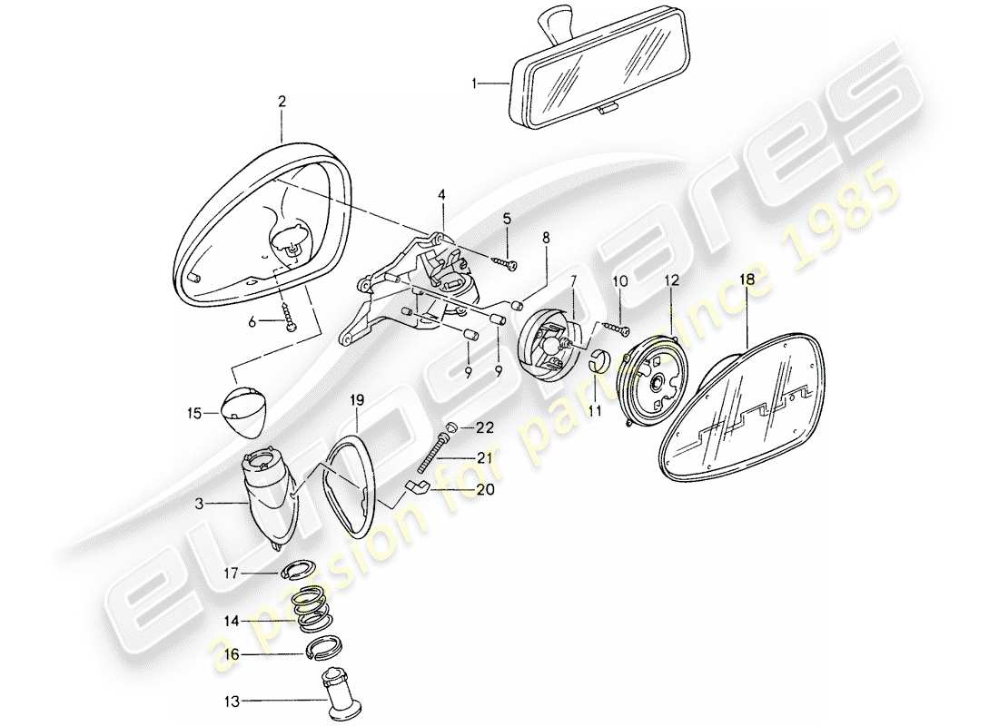 porsche 1995 (993) rear view mirror inner - rear view mirror part diagram