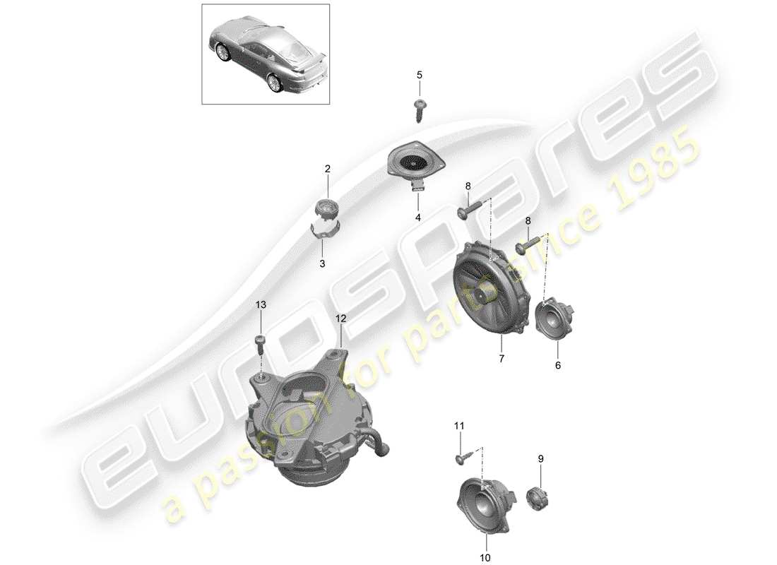 porsche 991r/gt3/rs (2017) loudspeaker parts diagram