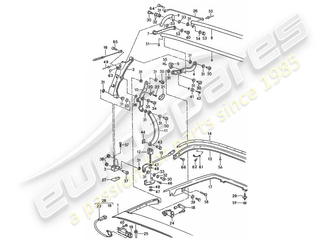porsche 1994 (968) top frame part diagram